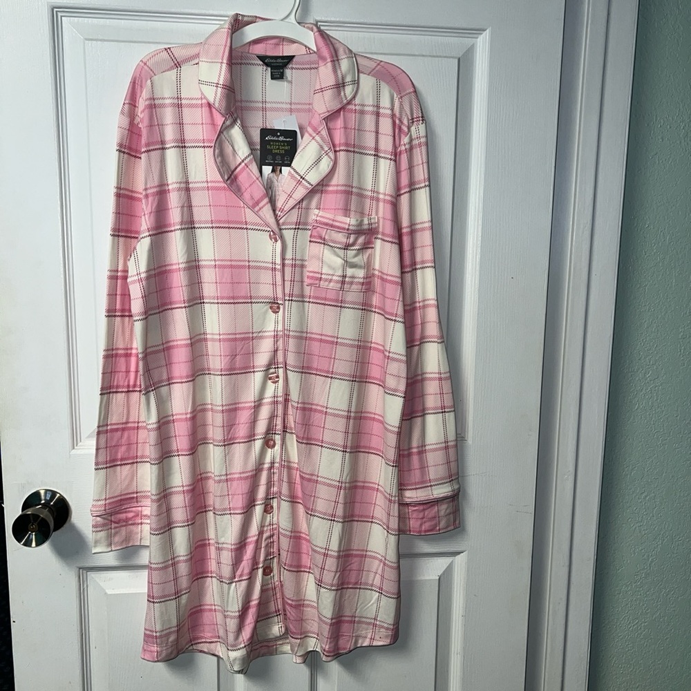 Eddie Bauer sleep shirt dress nightgown pajama long sleeve button up down medium